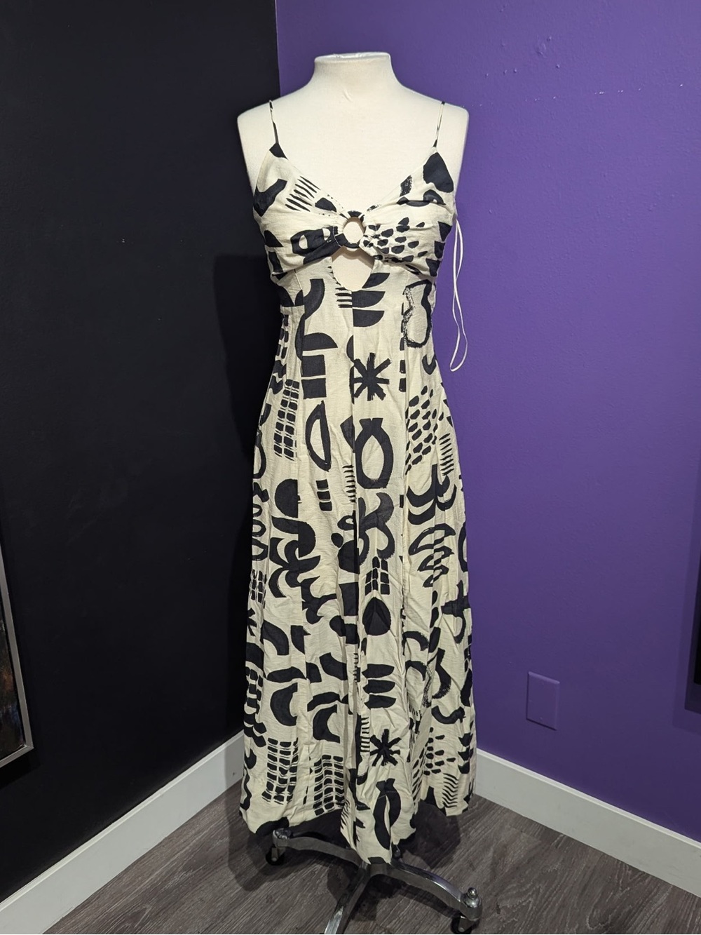 Zara Black & Cream Spaghetti-Strap Maxi Dress with Ring Detail